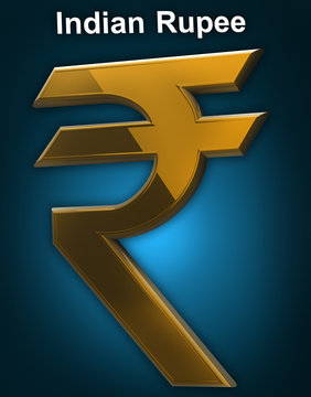 gold indian pupee symbol isolated on blue 3d