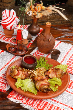 chicken in the bacon ((belorussian food)