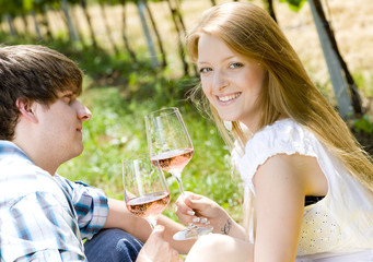 couple at a picnic in vineyard