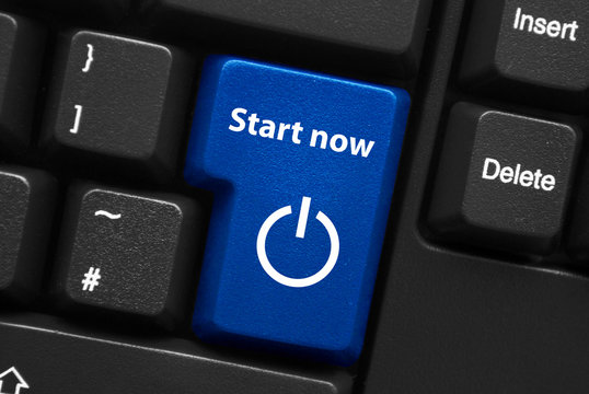 "START NOW" Key on Keyboard (web internet power on button click)