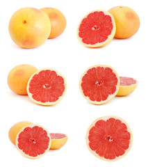 Set of images with grapefruits on white background