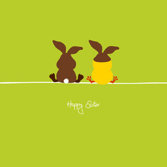 Fototapeta na wymiar Easter Bunny & Easter Chick With Bunny Ears