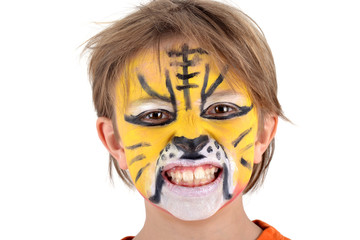 Carnaval - Portrait d'enfant lion grimaçant