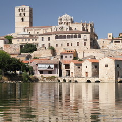 Fototapeta na wymiar cathedral in spanish town Zamora on bank of river Duero.