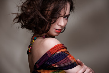 attractive woman over dark background