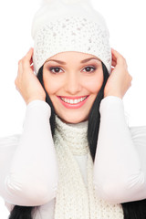 beautiful smiley woman in white hat