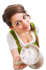 Bavarian girl inviting to a beer