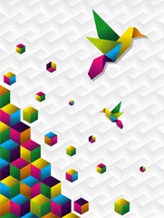 Stickers pour porte Animaux géométriques Cubes colorés en mouvement
