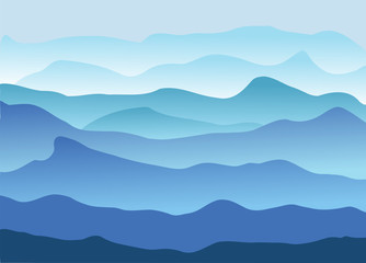 Blue mountains in a fog