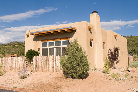 Home Adobe Suburban Santa Fe NM Palisade Fence USA