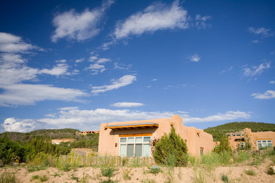 Modern Adobe Home Suburban Santa Fe New Mexico USA
