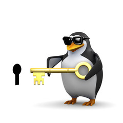 Penguin uses the golden key to unlock the door
