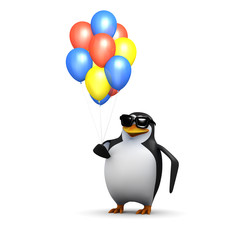 3d Penguin comes back from the fair with balloons