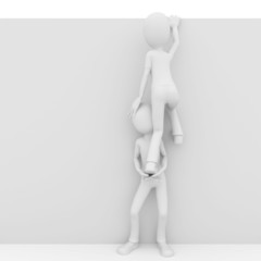3d man helping friend to climb