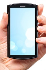 female hand is holding a modern phone