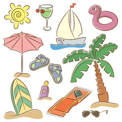 Beach vacation icon set
