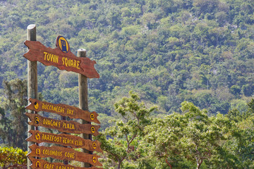 Fototapeta na wymiar Wood Sign on Tropical Island