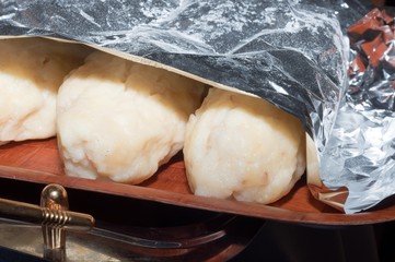 Freshly prepared bread dough on plate