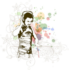 Obraz premium DJ & music colors mix - floral calligraphy background