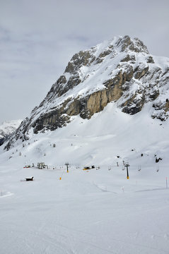chair-lift under collac in winter, dolomites
