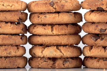 Piles of chocolate chip cookies