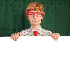 Funny guy with blank card