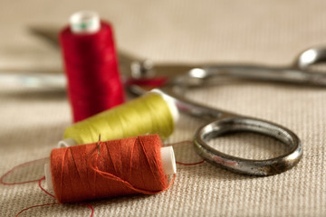 Still-life with scissors and thread a needle