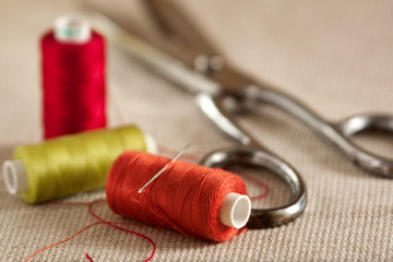 Still-life with scissors and thread a needle