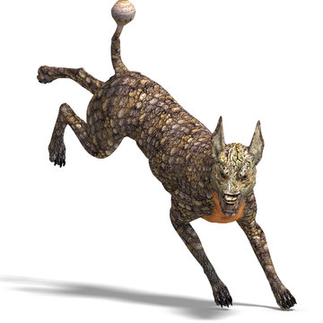 dangerous alien dog with lizard skin. 3D rendering with