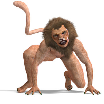 male manticore fantasy creature. 3D rendering with clipping