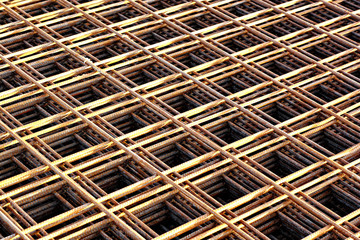Stacked rebar grids at the construction site