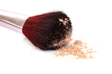 cosmetic brush and powder isolated on white