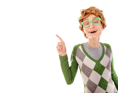 Funny guy pointing up