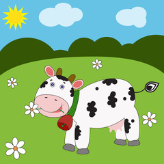 Landscape with funny cow