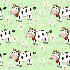 Seamless background with funny cow