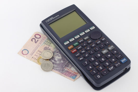 Calculator and money.