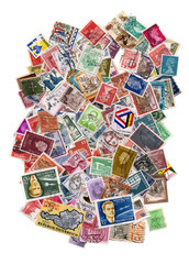 Fototapeta na wymiar Duże stos znaczków na białym