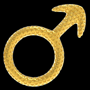 Golden male gender symbol isolated