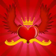 Flying Heart with Wings and Gold Crown