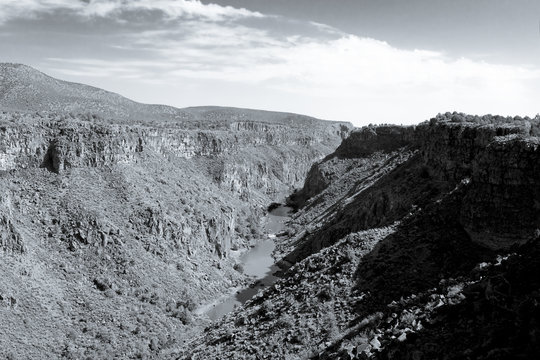 Black White Rio Grande River Gorge New Mexico