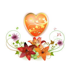 Heart decorated with flowers for Valentine's day