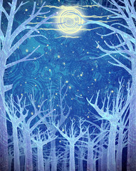 blue forest and full moon