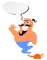 Cartoon genie coming out of his lamp