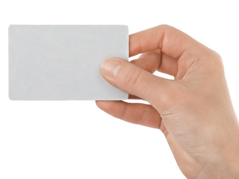 empty business card in a woman's hand