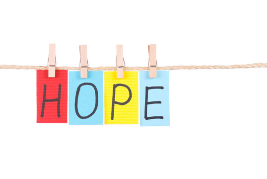 Hope, Colorful words hang on rope