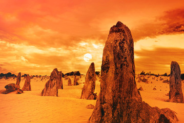 Pinnacles desert  at  sunset  Perth  Western Australia