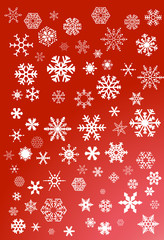 white snowflakes on red background