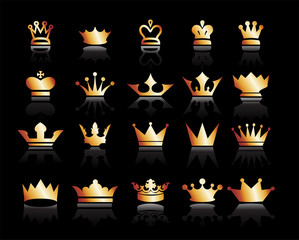 Gold crown icons set. Illustration vector