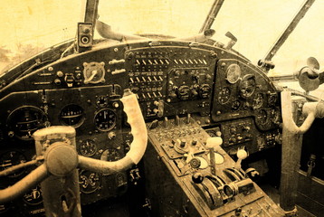 Cockpit of an old biplane