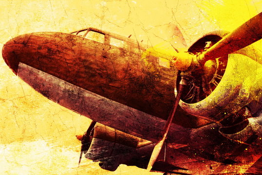 Grunge old military aircraft, background